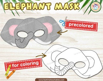 Printable Elephant Mask for Kids: Precolored & Coloring Craft (PDF)
