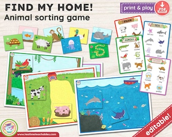 ANIMALS SORTING GAME | Animal Habitat Sorting | Printable Game for Kids