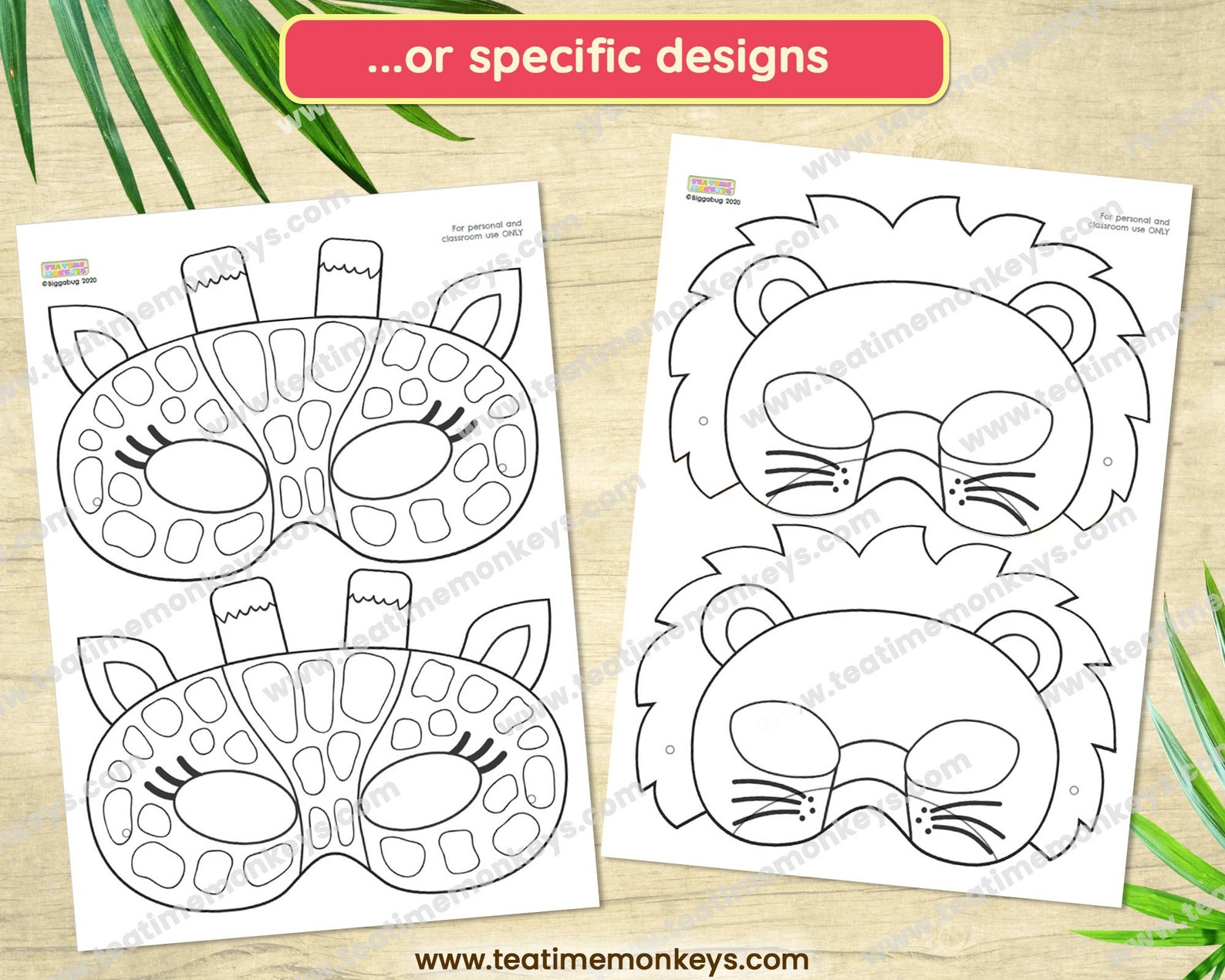 JUNGLE ANIMALS Masks for Kids Ten Printable Masks to Color - Etsy