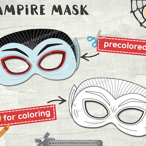 VAMPIRE Mask: Precolored and For Coloring - Printable Halloween Mask for Kids - PDF - Halloween Craft - Halloween Costume for Kids