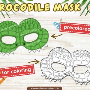 CROCODILE Mask - ALLIGATOR Mask: Precolored & For Coloring - Jungle Animals Mask for Kids - PDF | Jungle Animals Craft | Jungle Costume