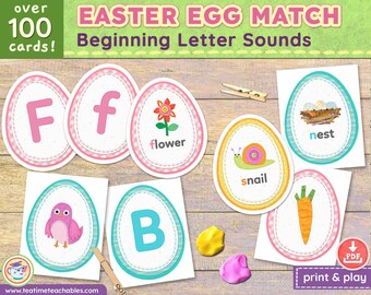 Spring-themed Matching Cards: Beginning Letter Sounds & Phonics Game | PDF