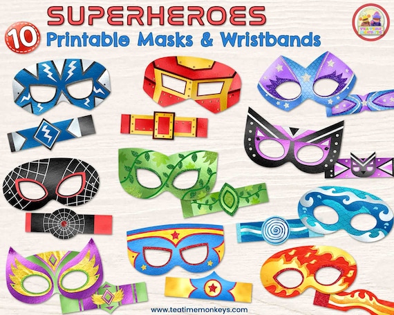 Maschere SUPEREROI per bambini DIECI maschere e braccialetti stampabili a  colori PDF / Costume da supereroe per bambini / Costume di Halloween -   Italia