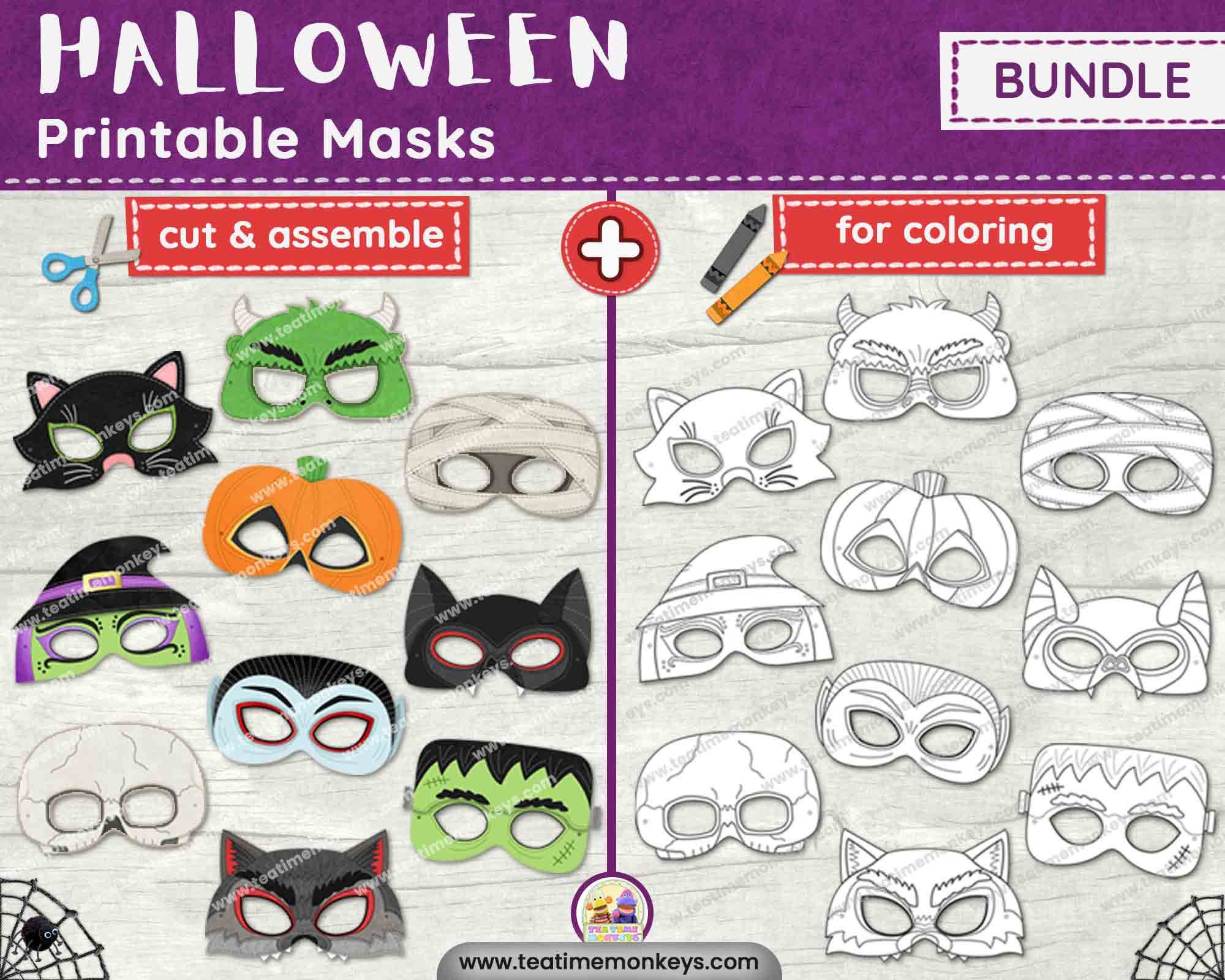 HALLOWEEN Masks for Kids Bundle Color for Coloring 20 Etsy