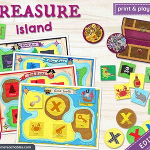 Treasure Island Piraten-Karte | DRUCKBARE Spiel | PDF | Piraten Memory-Spiel