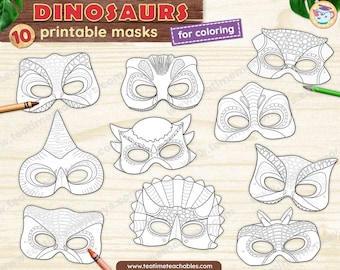 Dinosaur Masks for Kids: 10 Printable Masks to Color (PDF)