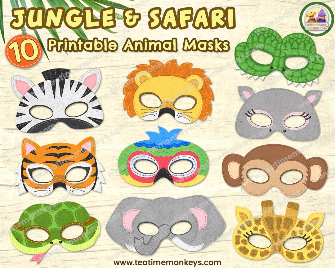 JUNGLE ANIMALS Masks TEN Printable Masks Safari Animals - Etsy