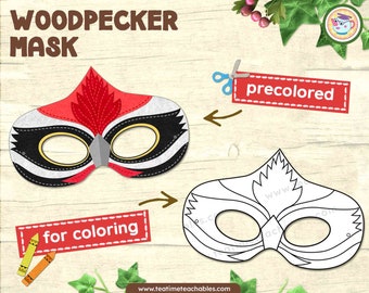 Printable Woodpecker Mask: Precolored & Coloring Activity (PDF)