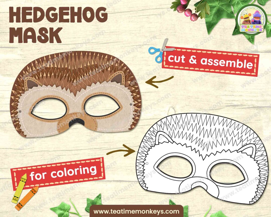 HEDGEHOG Mask: in Color and for Coloring Printable Mask for - Etsy