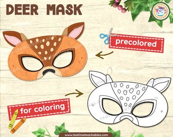 Printable Deer Mask: Precolored & Coloring Activity (PDF)