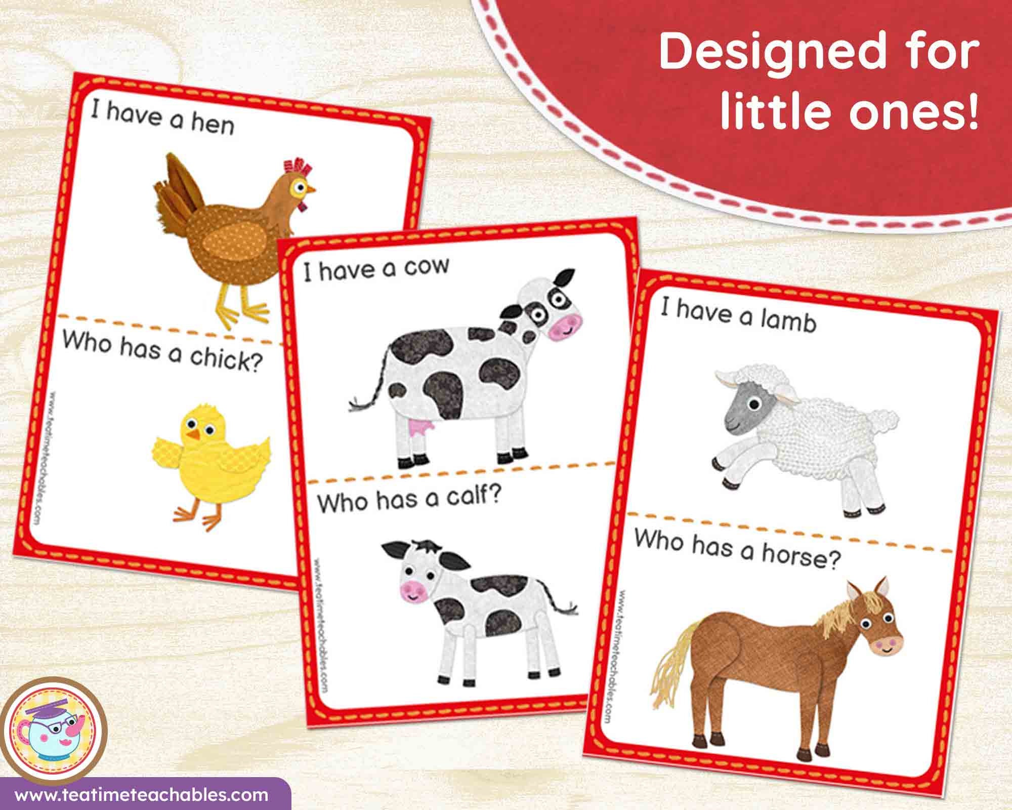 I Have – Who Has Game | Farm Animals and Babies - EDITABLE | Printable ...