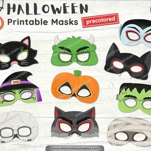Halloween Masks for Kids: Ten Printable Precolored Masks (PDF)