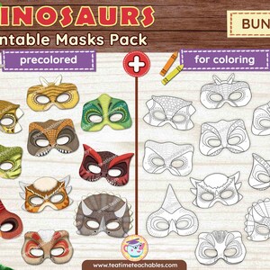 Dinosaur Masks for Kids: Printable Costume Masks Bundle (PDF)