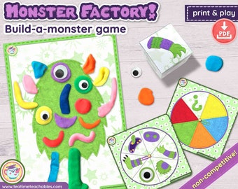 Monster Factory! Roll or Spin A Monster |  PRINTABLE Game | Play Dough Mats | PDF