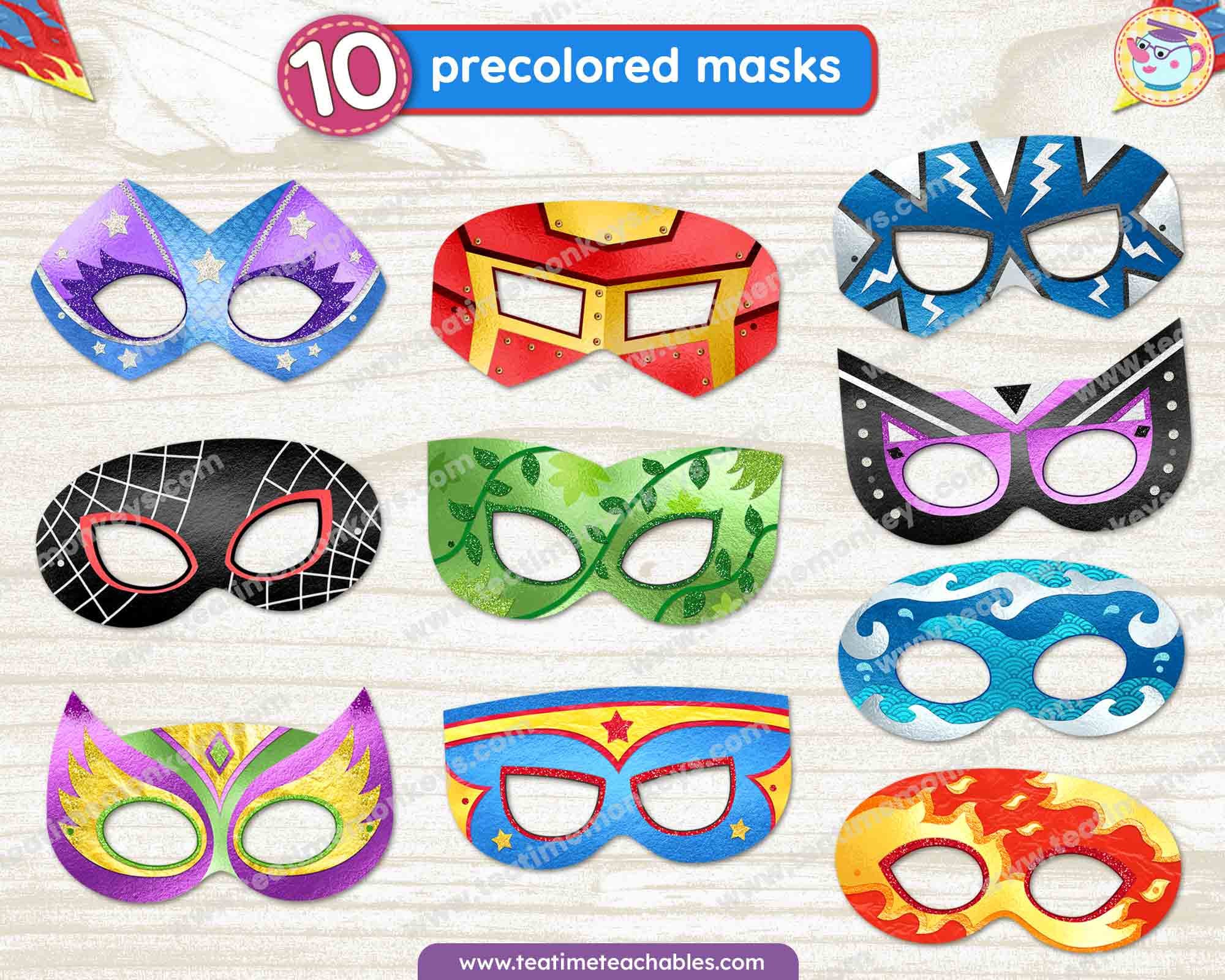 Superhero Masks for Kids Bundle: Printable Masks + Wristbands (PDF) - Etsy