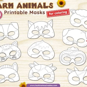 Masken | 10 Ausdruckbare Masken zum Ausmalen und Dekorieren | PDF | Kostüm, Kostüm & Rollenspiel für Kinder