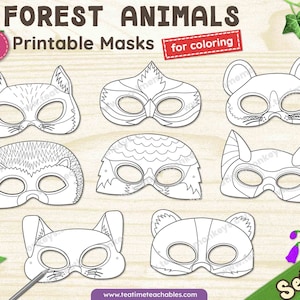 森の動物マスクセット 2 | 塗り絵用の印刷可能なマスク 8 枚 | PDF | 森の動物 - コスチューム & 仮装