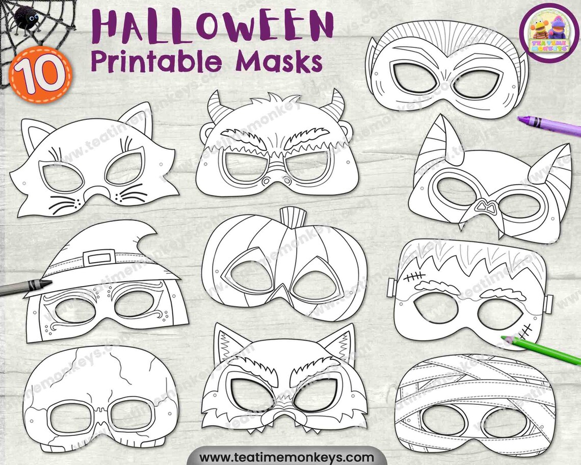 HALLOWEEN Masks for Kids TEN Printable Masks to Color PDF Halloween ...