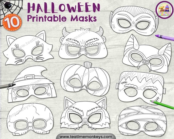 1 set di 4 maschere di Halloween da colorare