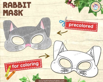 Printable Rabbit Mask for Kids: Precolored & Coloring Activity (PDF)