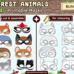 Máscaras antifaz imprimibles animalitos jungla tropical