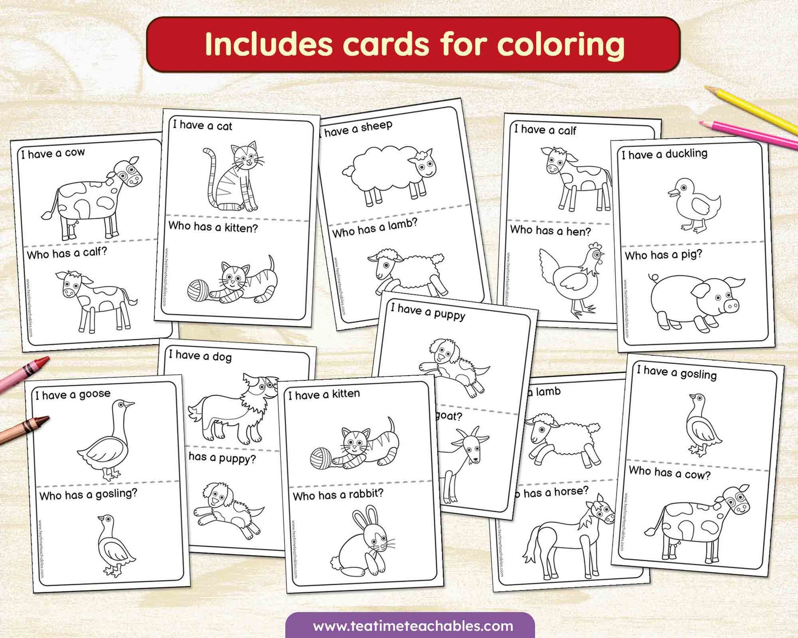 I Have – Who Has Game | Farm Animals and Babies - EDITABLE | Printable ...