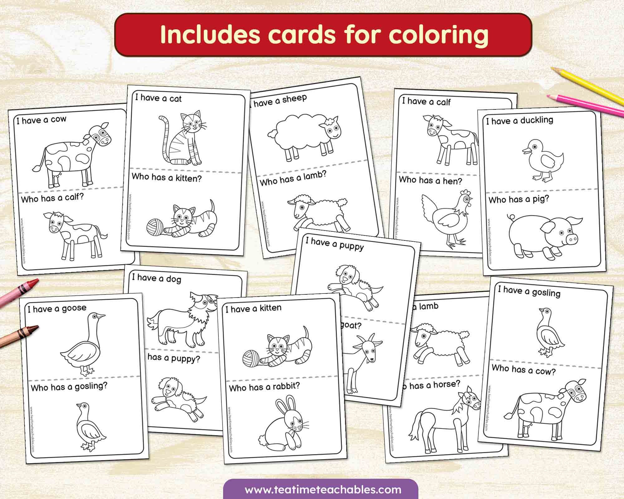 I Have – Who Has Game | Farm Animals and Babies - EDITABLE | Printable ...