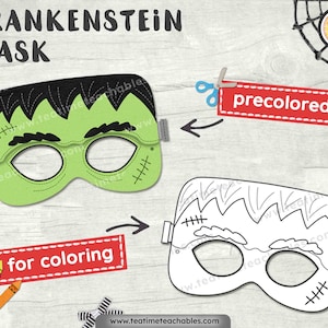 FRANKENSTEIN Mask: Precolored and For Coloring - Printable Halloween Mask for Kids - PDF - Halloween Craft - Halloween Costume for Kids