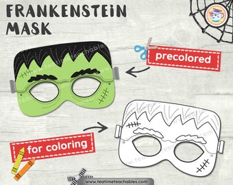 FRANKENSTEIN Mask: Precolored and For Coloring - Printable Halloween Mask for Kids - PDF - Halloween Craft - Halloween Costume for Kids