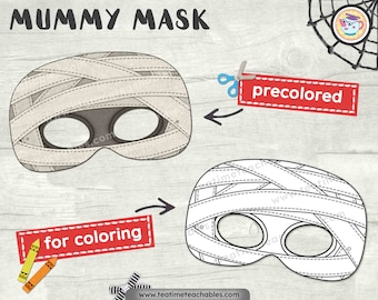 MUMMY Mask: Precolored and For Coloring - Printable Halloween Mask for Kids - PDF - Halloween Craft - Halloween Costume for Kids