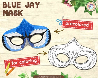 Blue Jay Mask: Printable Precolored & Coloring Mask for Kids (PDF)