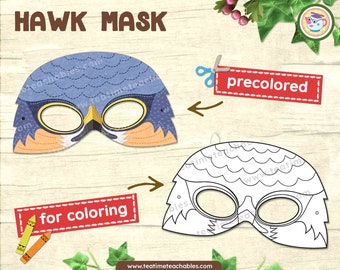 Printable Hawk Mask: Kids' Coloring & Precolored Masks (PDF)