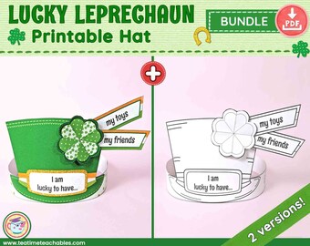Printable Leprechaun Hat - Easy St Patrick's Day Craft BUNDLE | Precolored & For Coloring | PDF