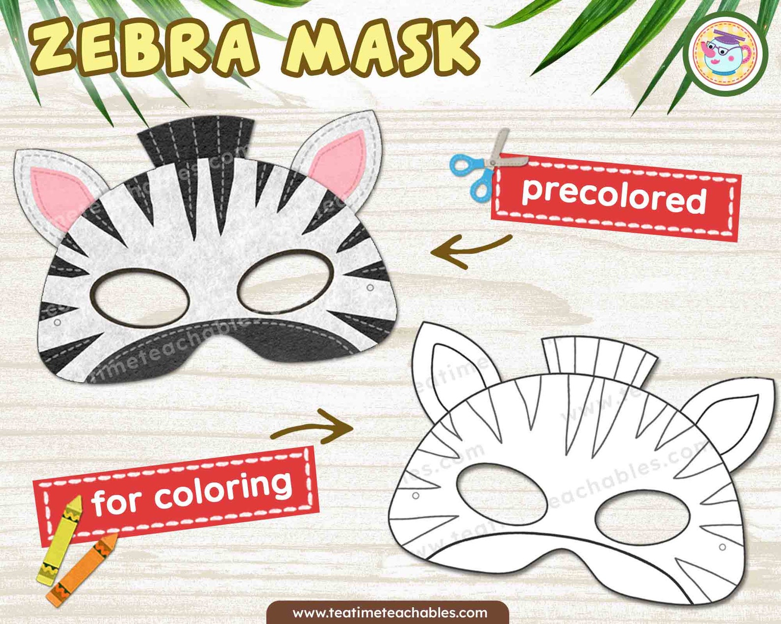 Printable Zebra Mask: Precolored & Coloring Craft (PDF) - Etsy