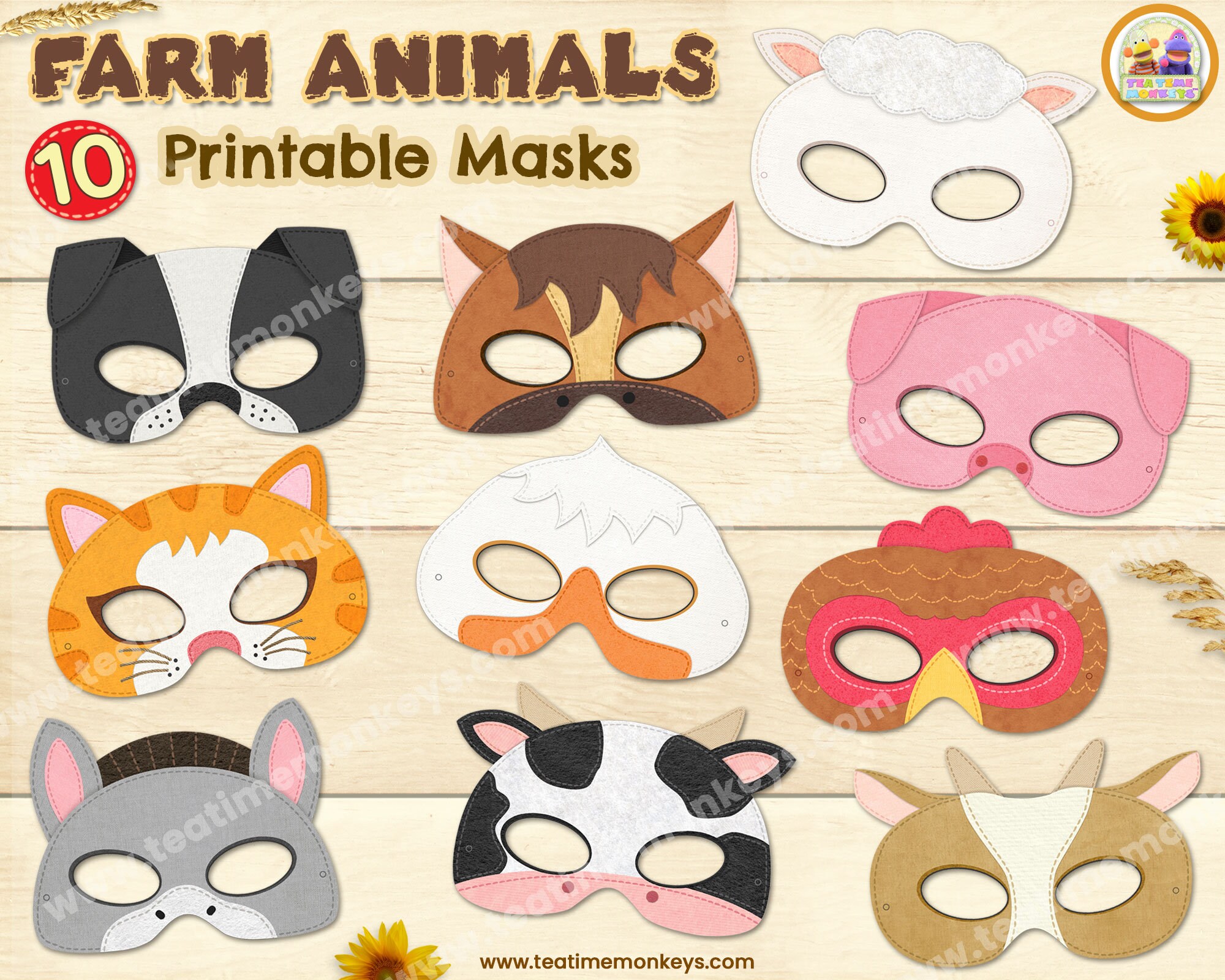 FARM ANIMALS Masks TEN Printable Masks Costume Fancy - Etsy