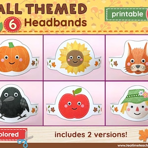 Fall Animal Crowns: Precolored Printable Headbands, Autumn Kids Craft (PDF)