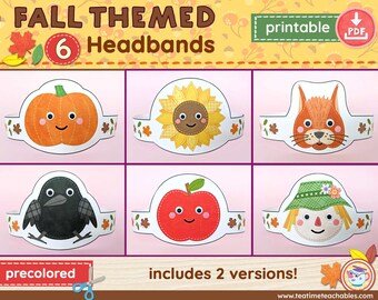 Fall Animal Crowns: Precolored Printable Headbands, Autumn Kids Craft (PDF)