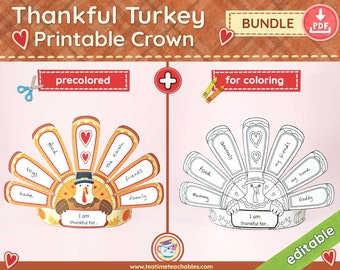 Thankful Turkey Crown: Thanksgiving Craft Bundle (PDF)