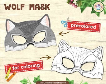 Printable Wolf Mask: Precolored & Coloring Activity (PDF)