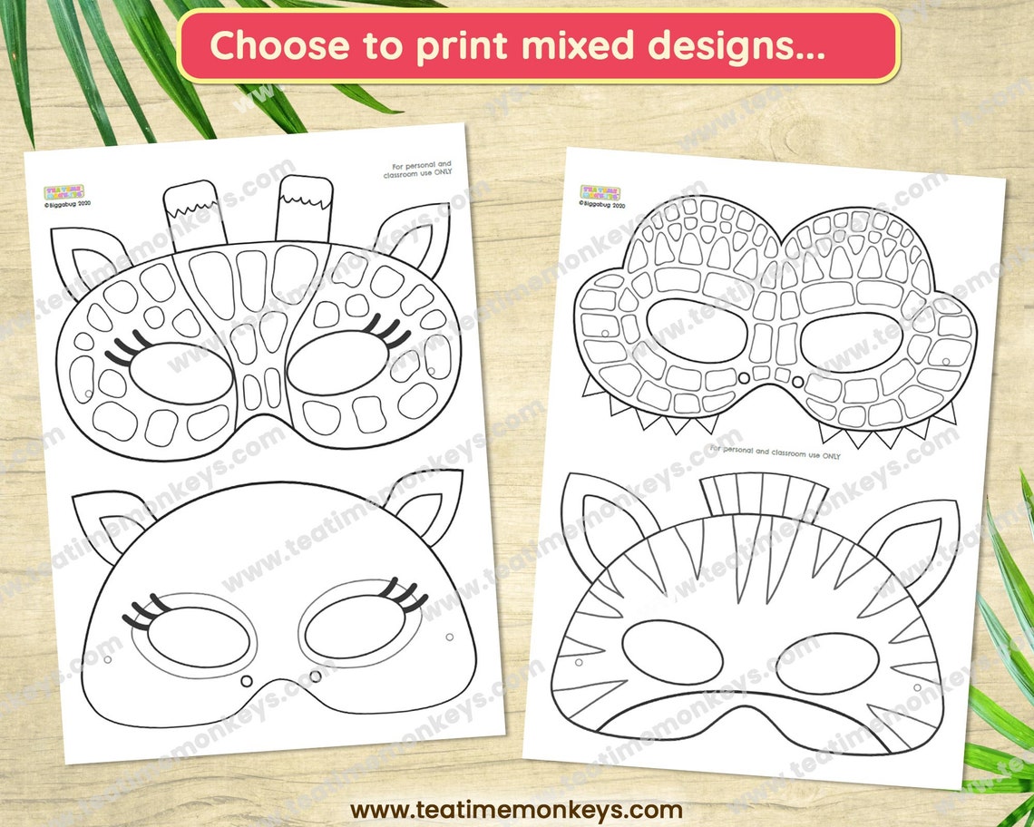 JUNGLE ANIMALS Masks for Kids Ten Printable Masks to Color - Etsy