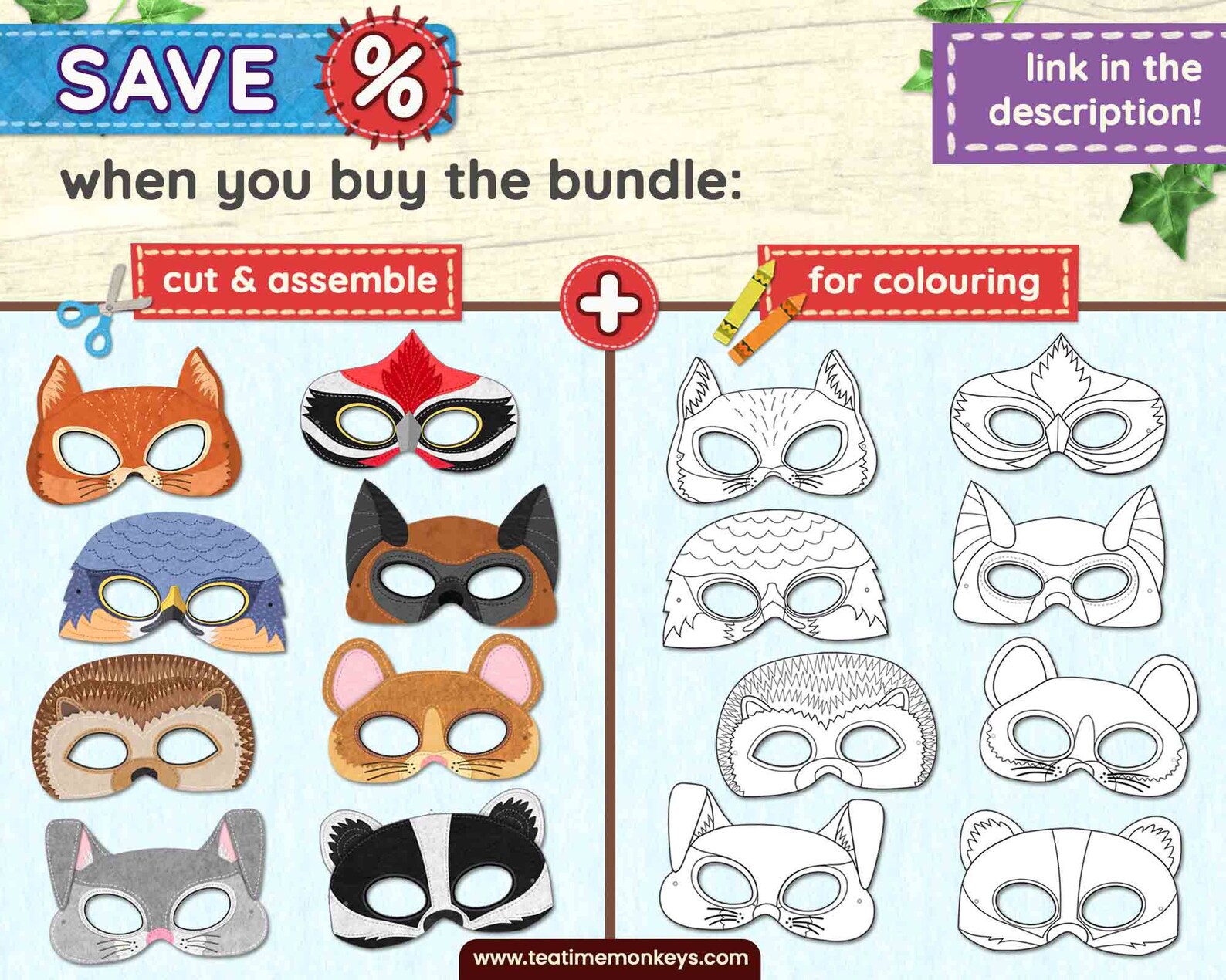 SQUIRREL Mask: in Color and for Coloring Printable Mask for - Etsy