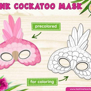 Pink Cockatoo Mask – Printable Bird Mask for Kids | Galah Costume | Australian Animal Craft | DIY Bird Dress-Up | Tropical Bird Party Favor