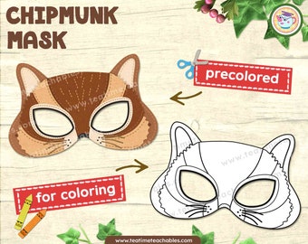 Printable Chipmunk Mask for Kids: Precolored & Coloring (PDF)