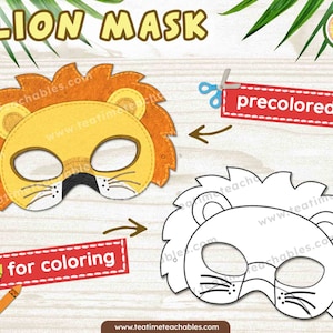 LÖWE Maske: In Farbe und zum Ausmalen - Druckbare Dschungeltiere Maske für Kinder - PDF | Dschungeltiere basteln | Dschungeltiere Kostüm