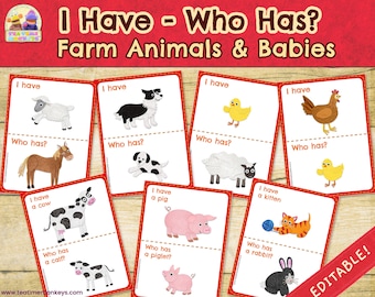 I Have Who Has GAME: Farm Animals and Babies EDITABLE - Etsy