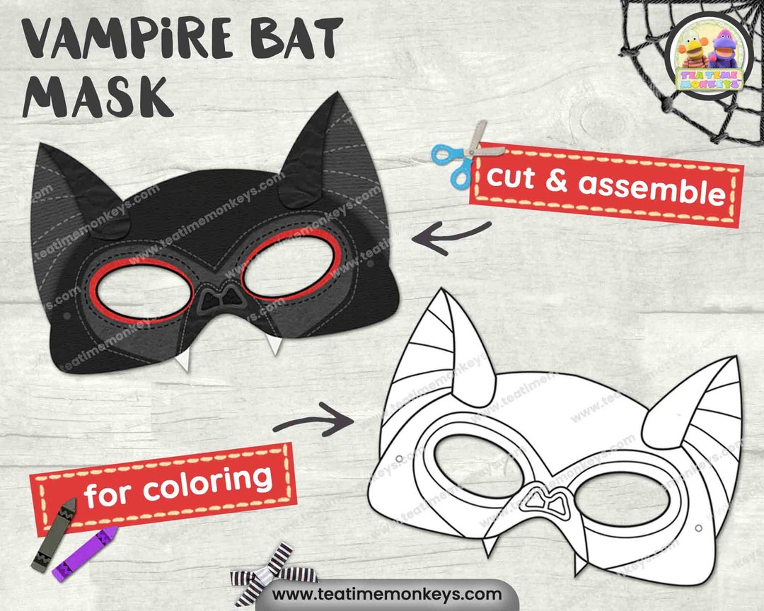 VAMPIRE BAT Mask in Color and for Coloring Printable Halloween Mask