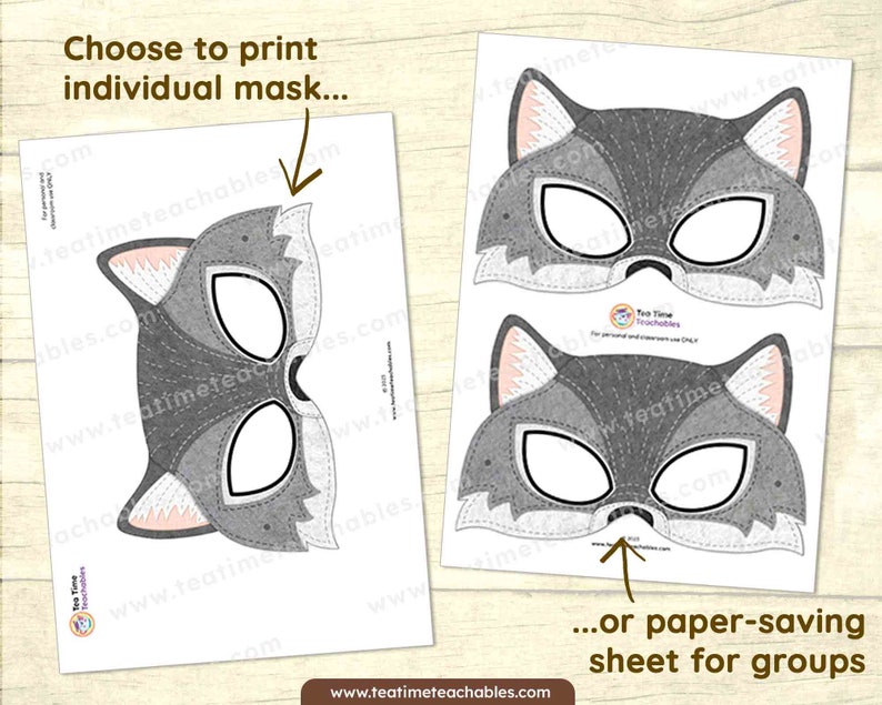 WOLF Mask: Precolored and for Coloring - Printable Mask for Kids - PDF | Forest Animal Mask ...