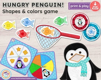 Hungry Penguin - Printable Game for Kids | Colors and Shapes Matching Game