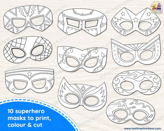 Maschere SUPEREROI per bambini DIECI maschere stampabili e braccialetti da  colorare PDF / Costume da supereroe per bambini / Costume di Halloween -   Italia