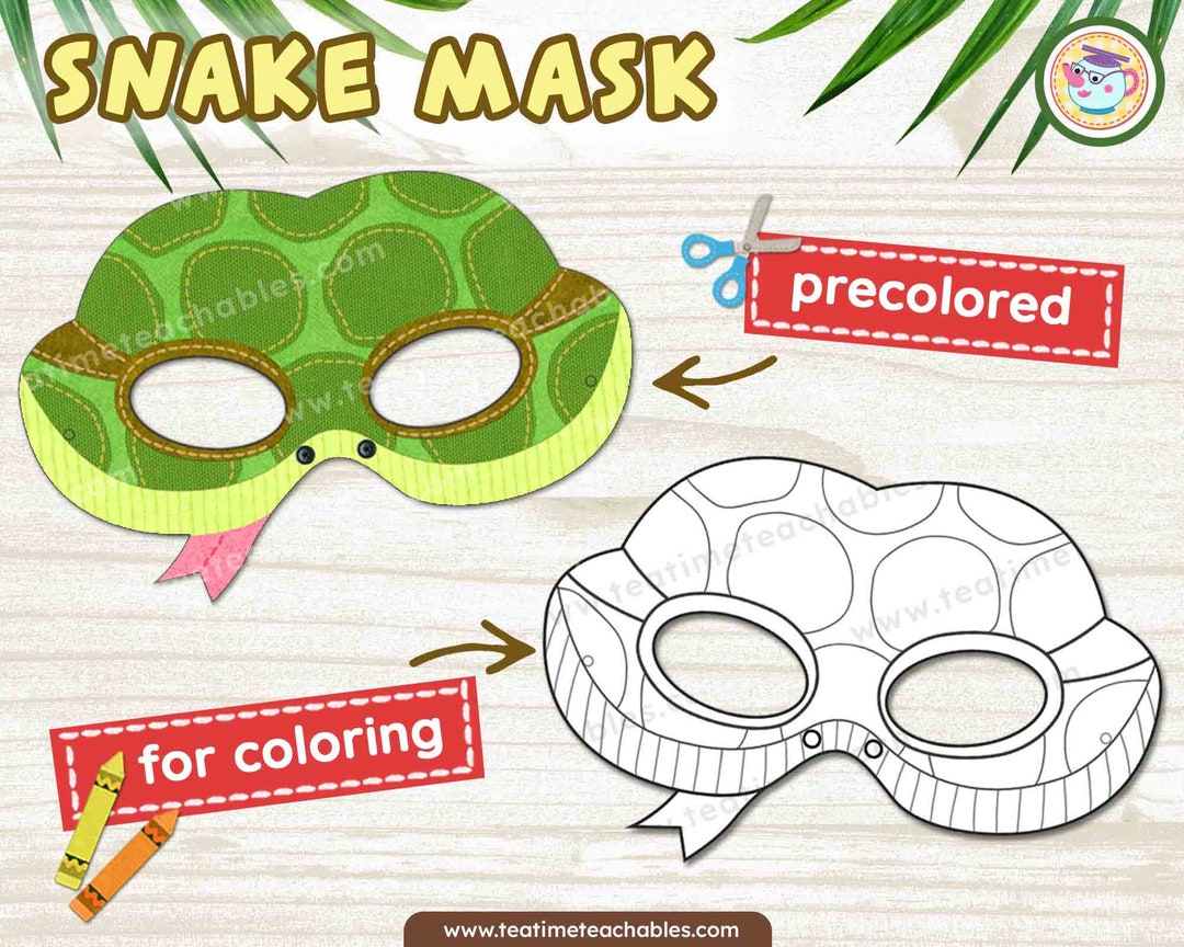SNAKE Mask: in Color and for Coloring - Printable Jungle Animals Mask for Kids - PDF | Jungle ...